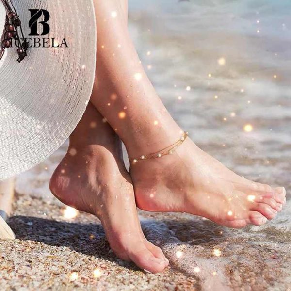 Fine Jewelry Anklets 925 Sterling Silver Fashion Jewelry Chain Freshwater Pearl 3 Latyers Chain Pearl Anklets for Women