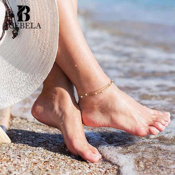 Fine Jewelry Anklets 925 Sterling Silver Fashion Jewelry Chain Freshwater Pearl 3 Latyers Chain Pearl Anklets for Women