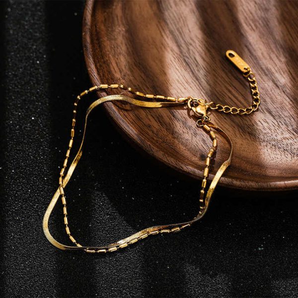 Good Quality Anklet Double Layers Chain Anklets New Arrival Foot Jewelry Stainless Steel Snake Bone Chain 2021