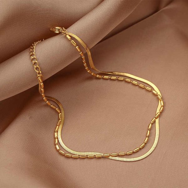 Good Quality Anklet Double Layers Chain Anklets New Arrival Foot Jewelry Stainless Steel Snake Bone Chain 2021