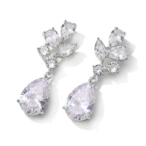 RAKOL EP2893 Big Water Drop CZ Crystal Earrings Leaf Shape Crystal Zircon Dangle Earrings