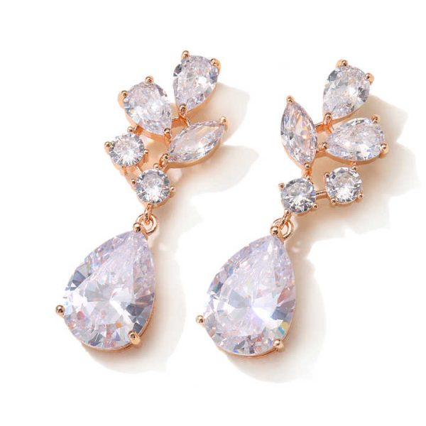 RAKOL EP2893 Big Water Drop CZ Crystal Earrings Leaf Shape Crystal Zircon Dangle Earrings