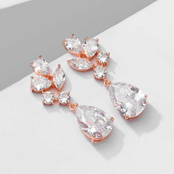 RAKOL EP2893 Big Water Drop CZ Crystal Earrings Leaf Shape Crystal Zircon Dangle Earrings