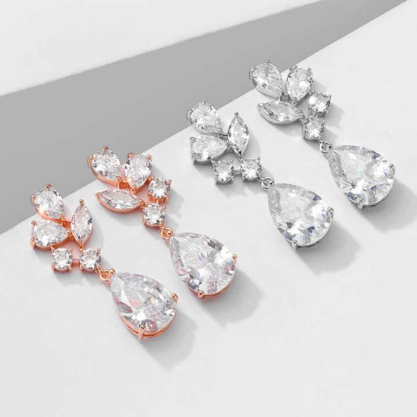 RAKOL EP2893 Big Water Drop CZ Crystal Earrings Leaf Shape Crystal Zircon Dangle Earrings