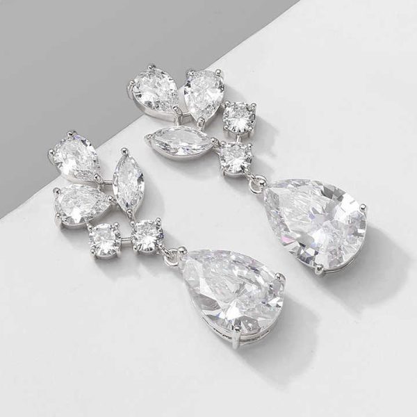 RAKOL EP2893 Big Water Drop CZ Crystal Earrings Leaf Shape Crystal Zircon Dangle Earrings