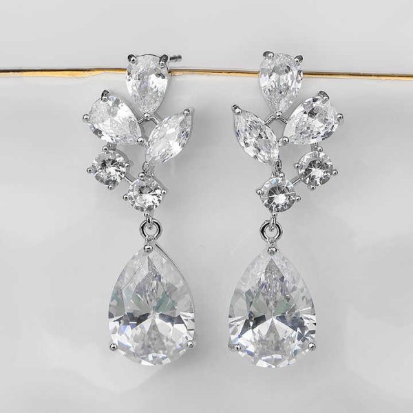 RAKOL EP2893 Big Water Drop CZ Crystal Earrings Leaf Shape Crystal Zircon Dangle Earrings
