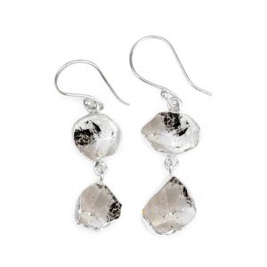 Handmade Gold-Plated Double Gemstone Dangle Earrings Natural Rough Herkimer Diamond Crystal Protection for Gifts Men Women