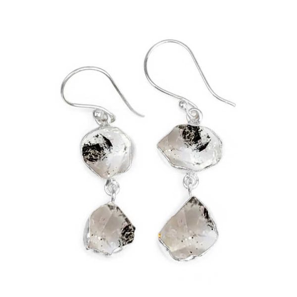 Handmade Gold-Plated Double Gemstone Dangle Earrings Natural Rough Herkimer Diamond Crystal Protection for Gifts Men Women