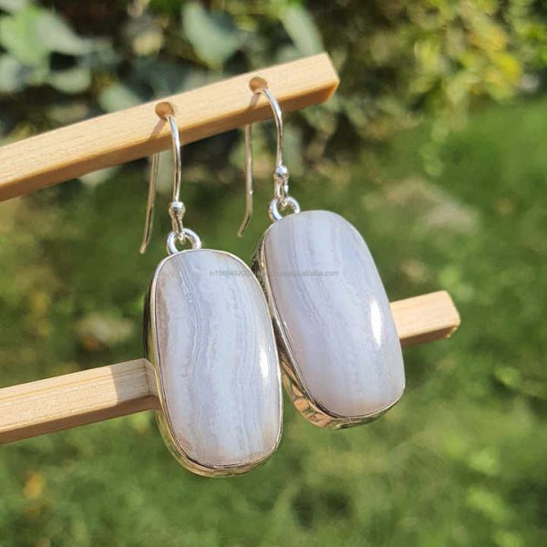 925 Sterling Silver Blue Lace Agate Earrings Wholesale Bulk Handmade Wedding Jewelry Agate Crystal Fine Wholesale Fine Jewelry