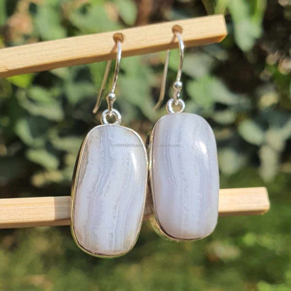 925 Sterling Silver Blue Lace Agate Earrings Wholesale Bulk Handmade Wedding Jewelry Agate Crystal Fine Wholesale Fine Jewelry