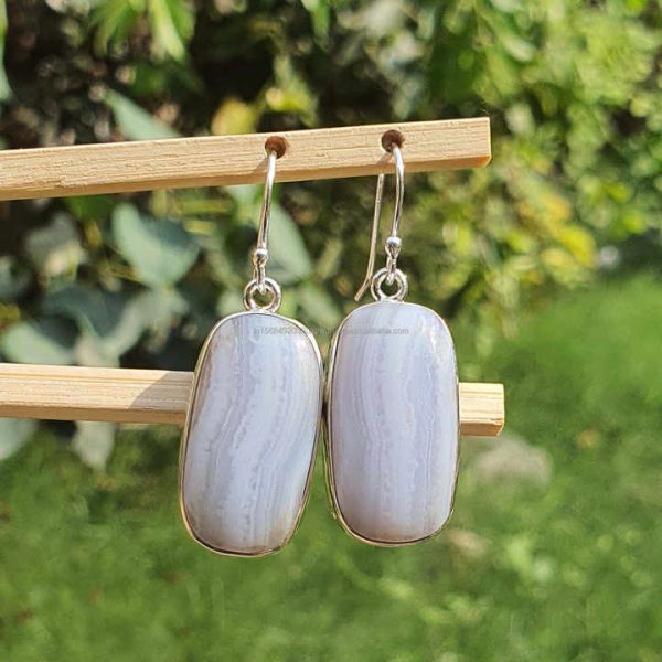 925 Sterling Silver Blue Lace Agate Earrings Wholesale Bulk Handmade Wedding Jewelry Agate Crystal Fine Wholesale Fine Jewelry