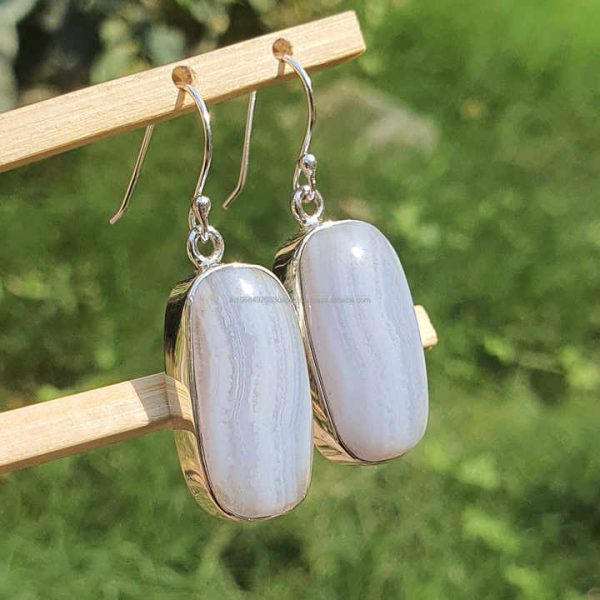 925 Sterling Silver Blue Lace Agate Earrings Wholesale Bulk Handmade Wedding Jewelry Agate Crystal Fine Wholesale Fine Jewelry
