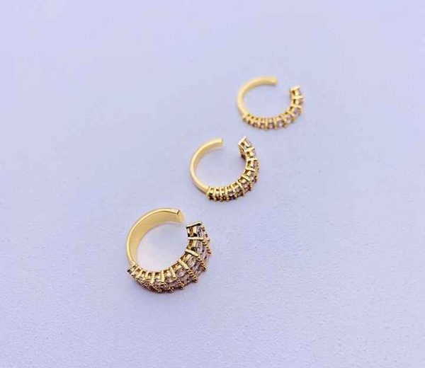 Stylish Brass Gold Plated Crystal Diamonds CZ Stone Cuff Earrings Clip on Non Piercing No Pierced Earring for Women