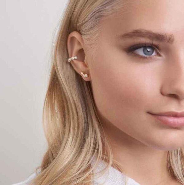 Stylish Brass Gold Plated Crystal Diamonds CZ Stone Cuff Earrings Clip on Non Piercing No Pierced Earring for Women