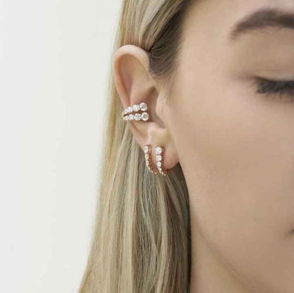 Stylish Brass Gold Plated Crystal Diamonds CZ Stone Cuff Earrings Clip on Non Piercing No Pierced Earring for Women