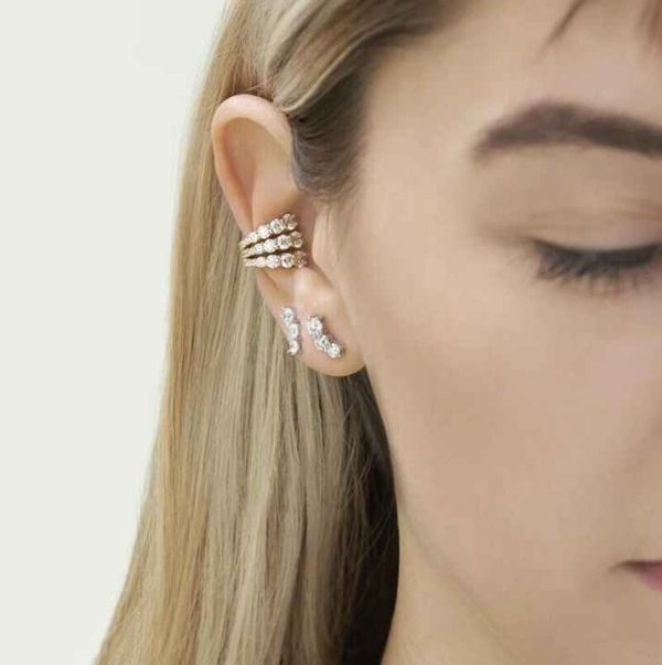 Stylish Brass Gold Plated Crystal Diamonds CZ Stone Cuff Earrings Clip on Non Piercing No Pierced Earring for Women