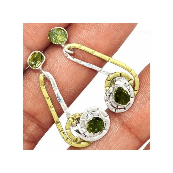Moldavite Gemstone Solid Silver Dangle Earrings Handmade Jewelry Natural Moldavite Crystal Stone Sterling Silver Drop Earrings