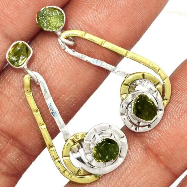 Moldavite Gemstone Solid Silver Dangle Earrings Handmade Jewelry Natural Moldavite Crystal Stone Sterling Silver Drop Earrings