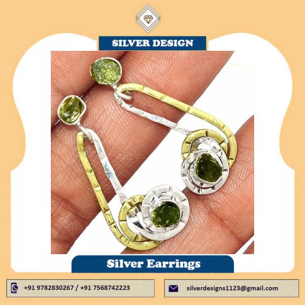 Moldavite Gemstone Solid Silver Dangle Earrings Handmade Jewelry Natural Moldavite Crystal Stone Sterling Silver Drop Earrings