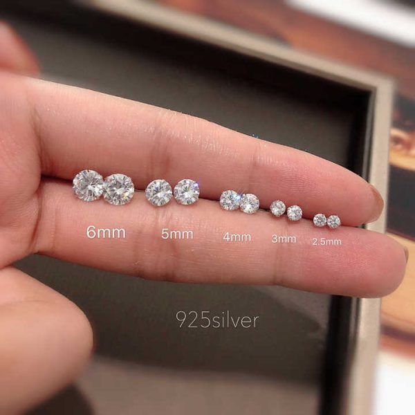 Exquisite 925 Silver White Diamond Crystal Ear Stud Earrings Cubic Zirconia Earbone Studs for Men and Women
