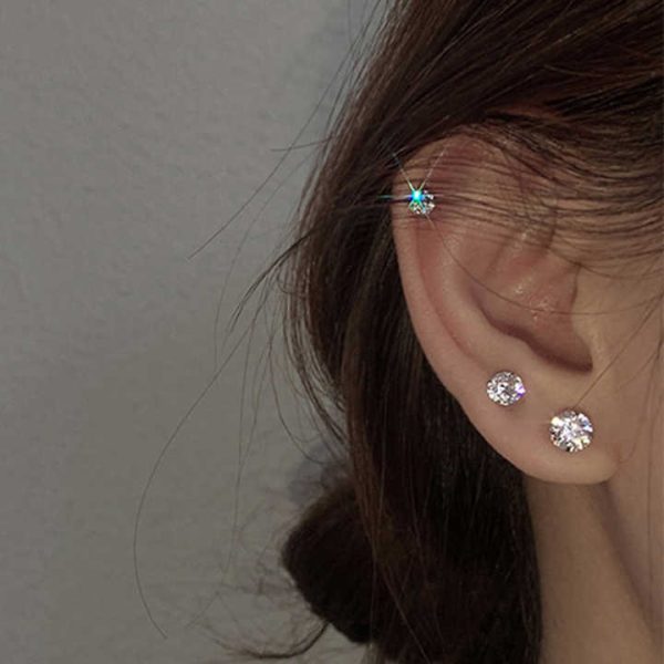 Exquisite 925 Silver White Diamond Crystal Ear Stud Earrings Cubic Zirconia Earbone Studs for Men and Women