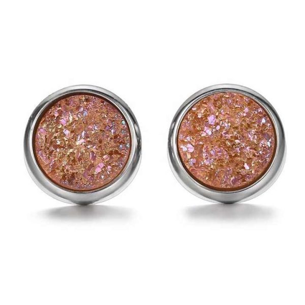 JEWELRY 925 Sterling Silver Beautiful Rhodium Crystal Druse Stud Earrings