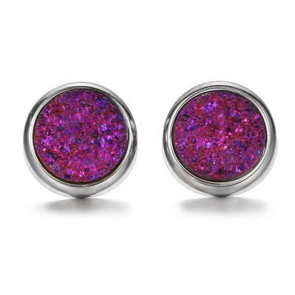 JEWELRY 925 Sterling Silver Beautiful Rhodium Crystal Druse Stud Earrings