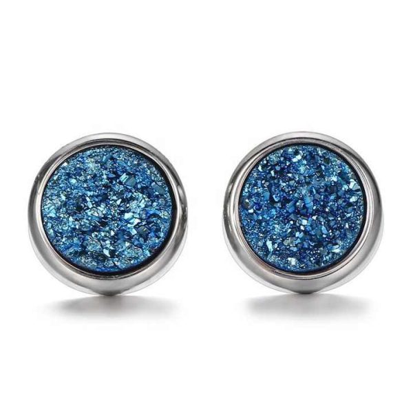 JEWELRY 925 Sterling Silver Beautiful Rhodium Crystal Druse Stud Earrings