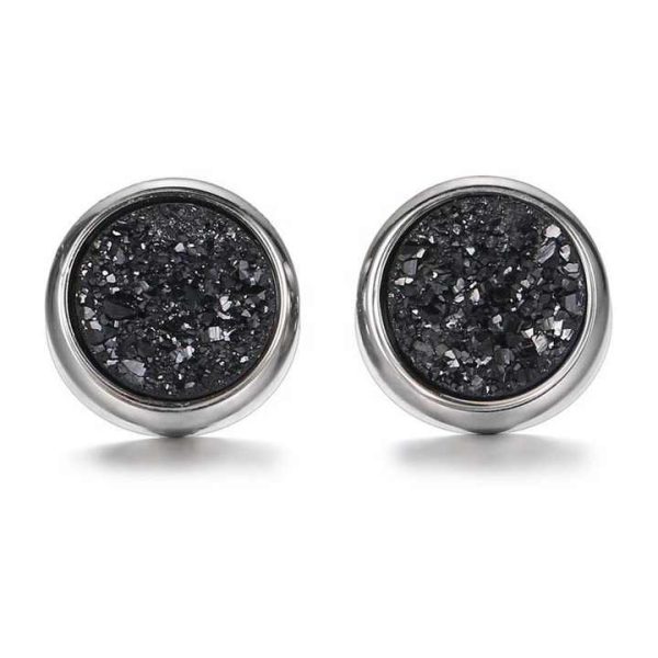 JEWELRY 925 Sterling Silver Beautiful Rhodium Crystal Druse Stud Earrings