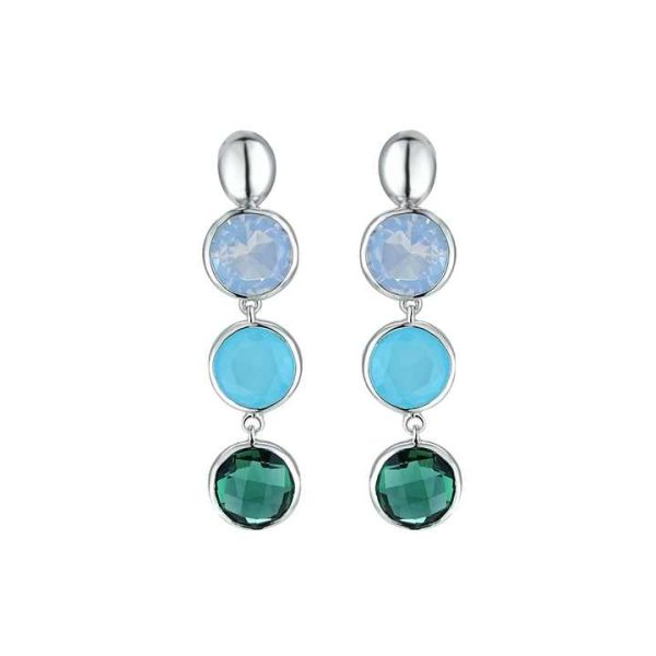 Three Colorful Stone Beaded Drop Earrings Women Stylish Turquoise and Emerald Silver Crystal Dangle Jewellery Earring