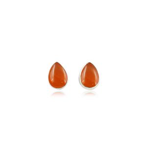 925 Sterling Silver Carnelian Pear ShapeGemstone Stud Earrings Birthstone Crystal Collet Stud Earrings Natural Gemstone Stud