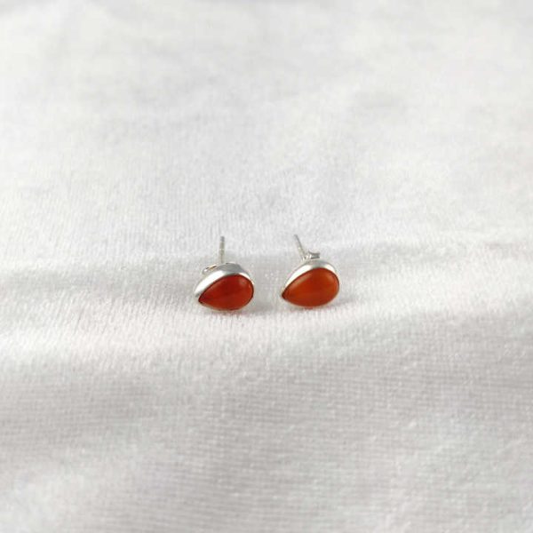 925 Sterling Silver Carnelian Pear ShapeGemstone Stud Earrings Birthstone Crystal Collet Stud Earrings Natural Gemstone Stud