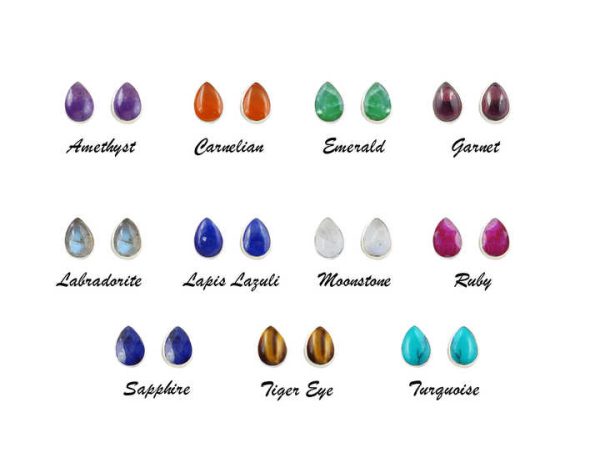 925 Sterling Silver Carnelian Pear ShapeGemstone Stud Earrings Birthstone Crystal Collet Stud Earrings Natural Gemstone Stud