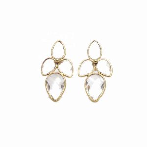 Hot Selling Crystal Quartz Gemstone Earring Gold Plated Pear Shape Handmade Stud Earring Women Fashionable Jewelry Gift for Her