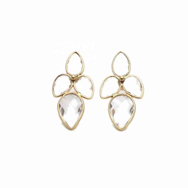 Hot Selling Crystal Quartz Gemstone Earring Gold Plated Pear Shape Handmade Stud Earring Women Fashionable Jewelry Gift for Her