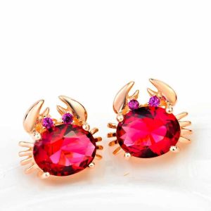 Crab Shape Rose Gold Plated Zircon 925 Sterling Silver Stud Earrings for Women