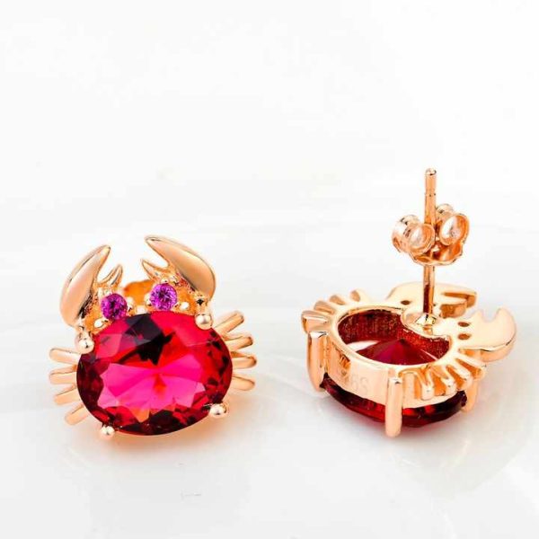 Crab Shape Rose Gold Plated Crystal 925 Sterling Silver Stud Earrings for Women