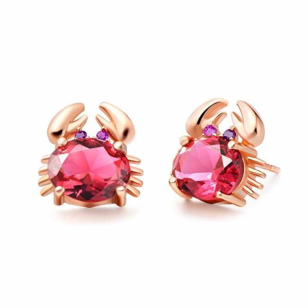 Crab Shape Rose Gold Plated Crystal 925 Sterling Silver Stud Earrings for Women