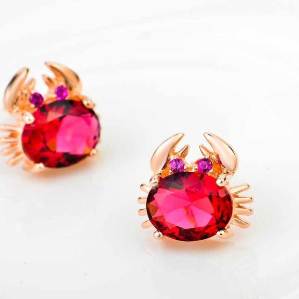 Crab Shape Rose Gold Plated Crystal 925 Sterling Silver Stud Earrings for Women