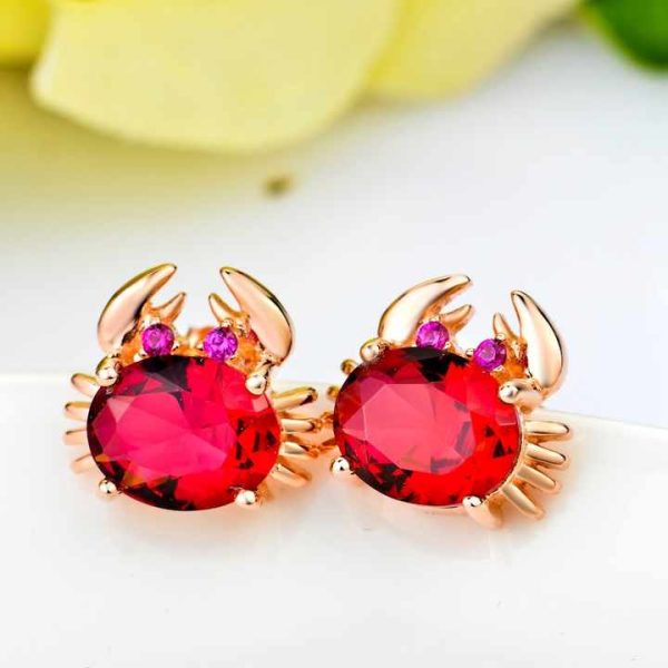 Crab Shape Rose Gold Plated Crystal 925 Sterling Silver Stud Earrings for Women