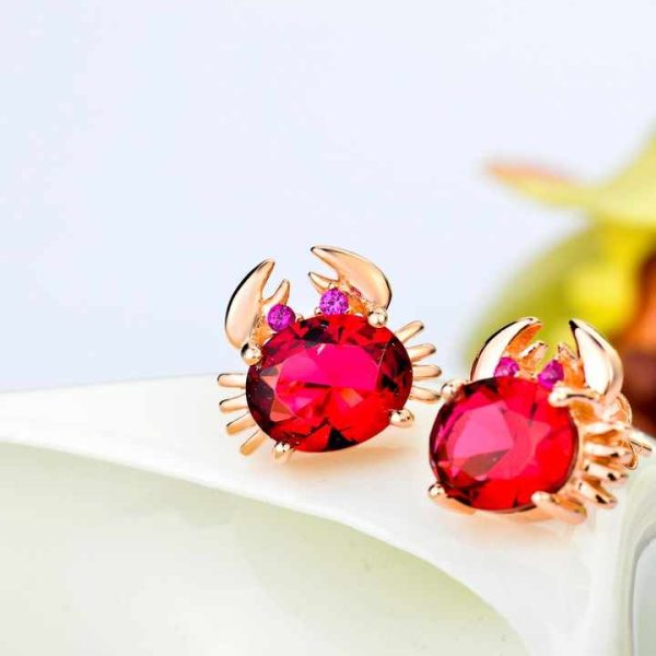 Crab Shape Rose Gold Plated Crystal 925 Sterling Silver Stud Earrings for Women