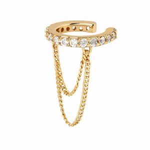2022 New Trending Jewelry Crystal Double Chain Drop 925 Silver Cz Earring Cuff Gold Plated