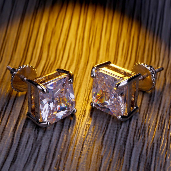 Silver Plated Earrings Jewelry Hip Hop Earrings for Men 18k Gold Plated Zircon Brass Inlay Craft Crystal Jewelry Stud Earrings