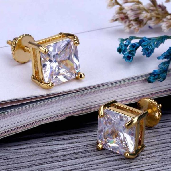 Silver Plated Earrings Jewelry Hip Hop Earrings for Men 18k Gold Plated Zircon Brass Inlay Craft Crystal Jewelry Stud Earrings