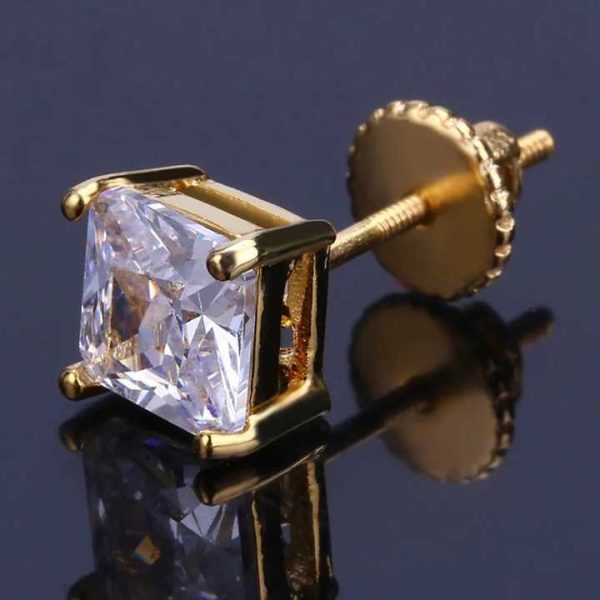 Silver Plated Earrings Jewelry Hip Hop Earrings for Men 18k Gold Plated Zircon Brass Inlay Craft Crystal Jewelry Stud Earrings