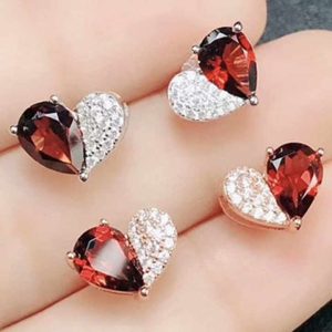 Gemstone Factory Wholesale New Fashion Trendy Natural Red Garnet Crystal Earrings in 925 Silver Jewelry