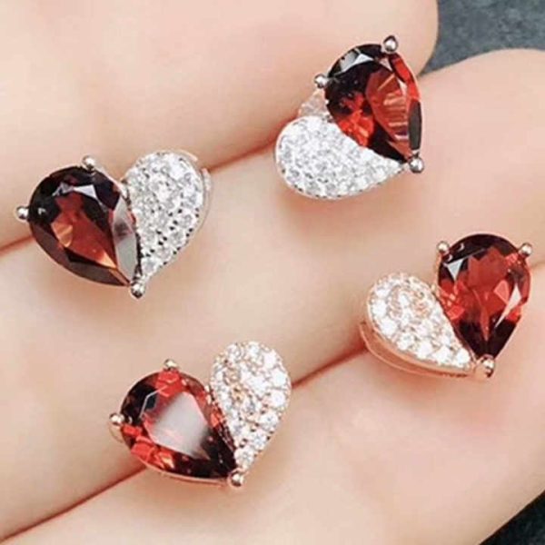 Gemstone Factory Wholesale New Fashion Trendy Natural Red Garnet Crystal Earrings in 925 Silver Jewelry
