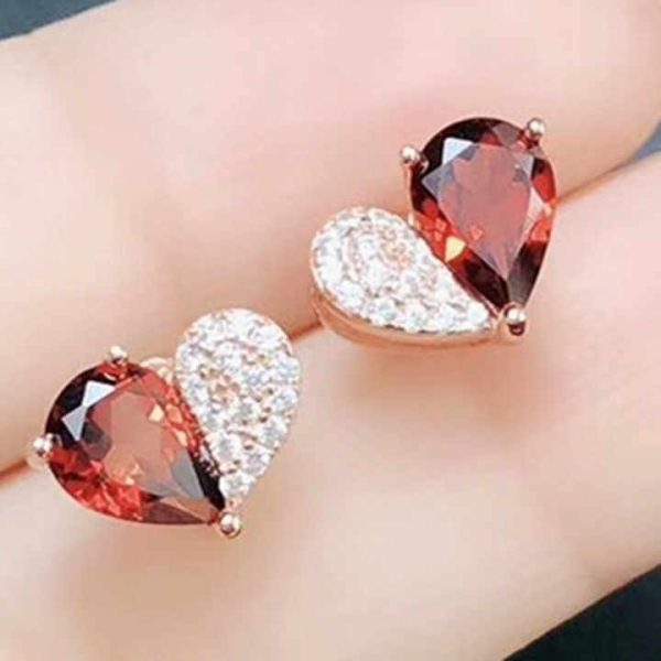Gemstone Factory Wholesale New Fashion Trendy Natural Red Garnet Crystal Earrings in 925 Silver Jewelry