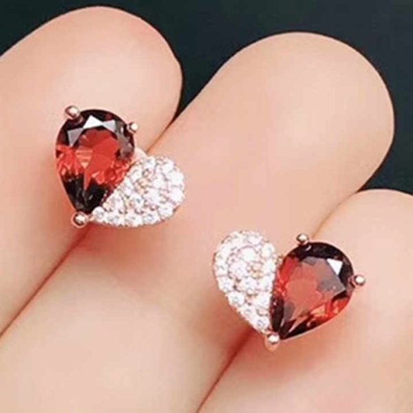 Gemstone Factory Wholesale New Fashion Trendy Natural Red Garnet Crystal Earrings in 925 Silver Jewelry