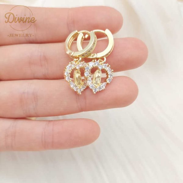 2022 Luxury Earrings Women Hoop Brass Crystal Rhinestone Rainbow Colors Zircon Virgin Mary Pendant Earrings
